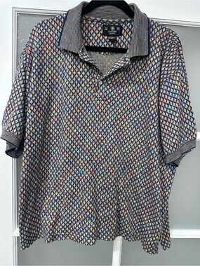 Vintage J. Riggings Sportswear Geometric Diamond Knit Polo Shirt-Men’s XL